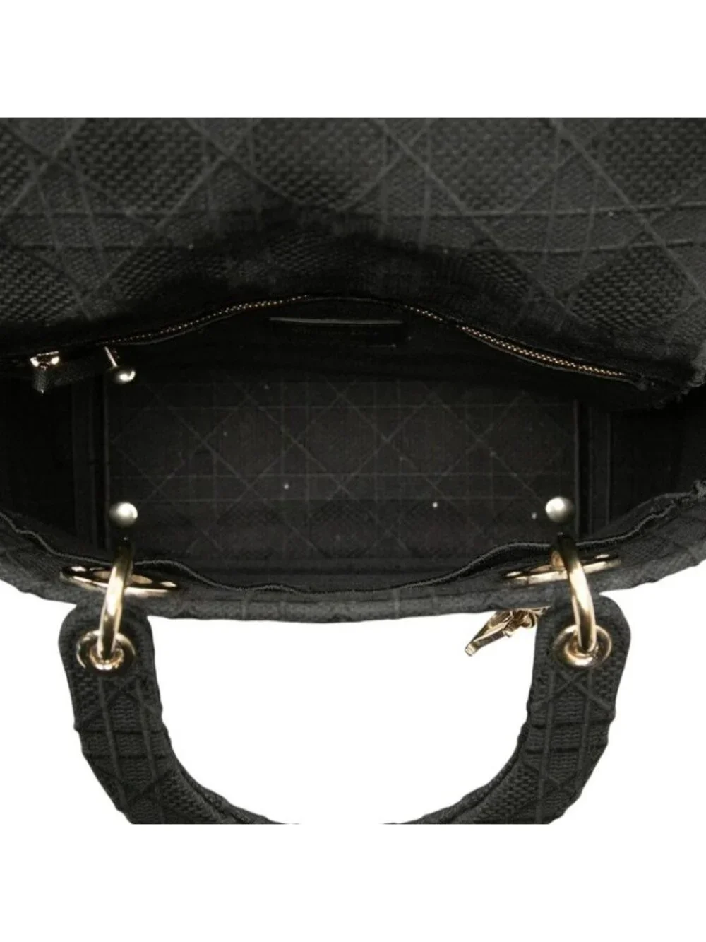 Dior Cannage Lady Delight Medium 2-Way Shoulder Bag Black Canvas